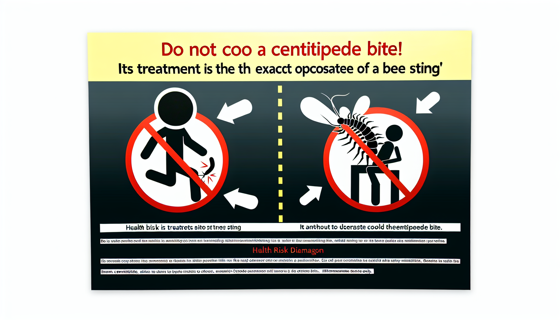 ムカデに噛まれたら冷やさないで！ハチと真逆の対処法 の解説イラスト